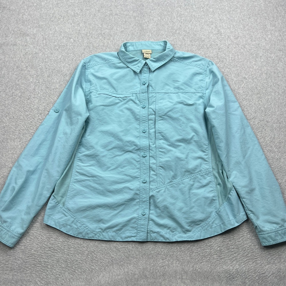 LL Bean Shirt Womens XL‎ Blue Long Sleeve Mesh Lined Vented Outdoor Button Up